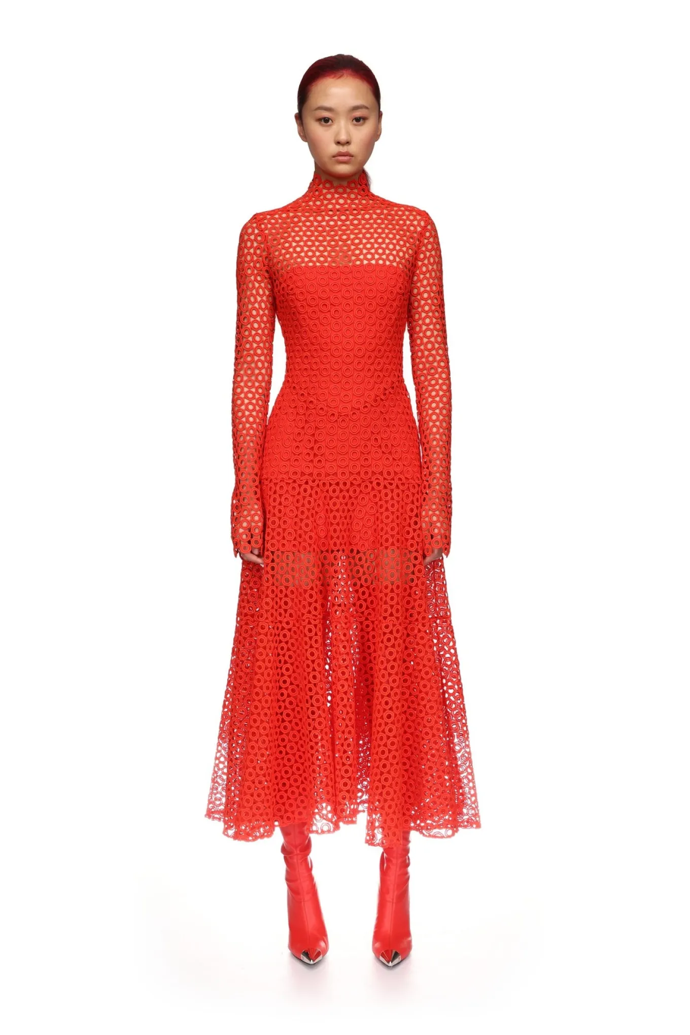 MACRAME MIDI DRESS IN RED