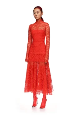 MACRAME MIDI DRESS IN RED