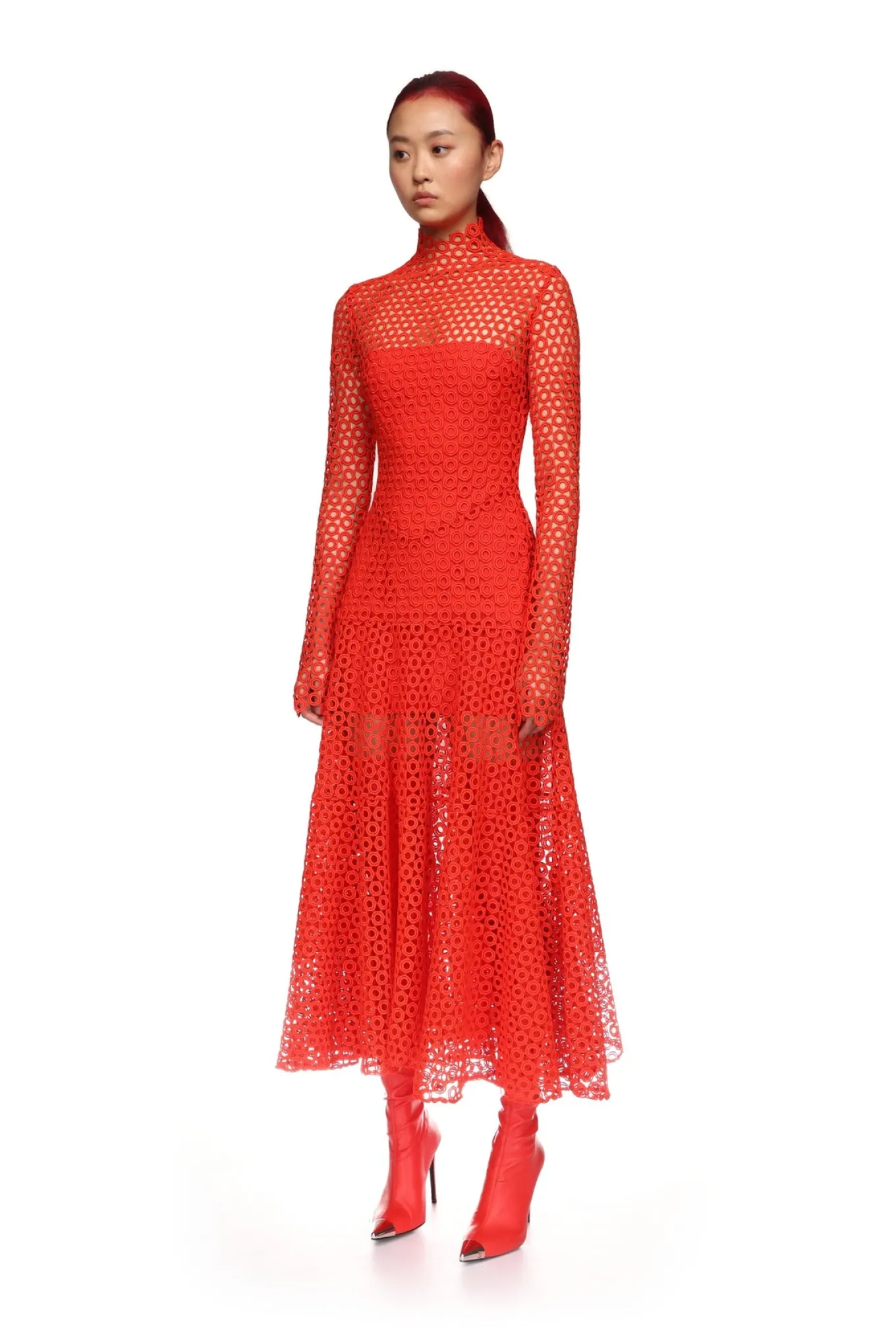 MACRAME MIDI DRESS IN RED