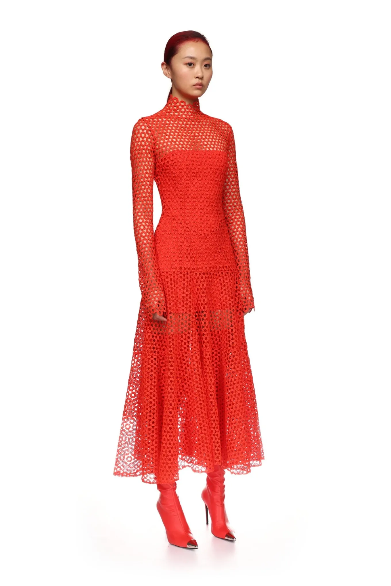 MACRAME MIDI DRESS IN RED