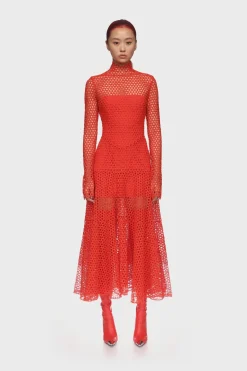 MACRAME MIDI DRESS IN RED