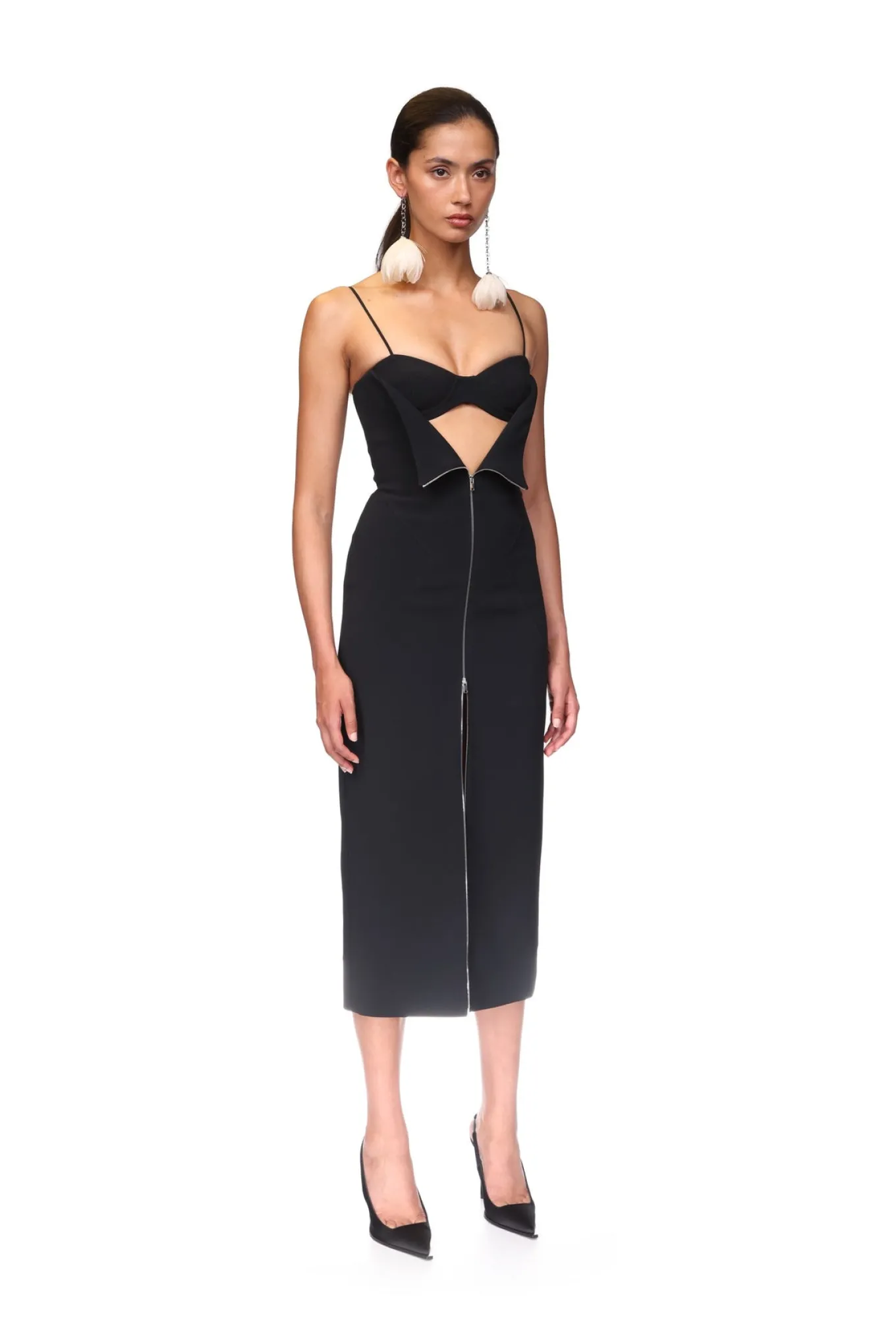METAL ZIP AND BRA DETAIL MIDI DRESS