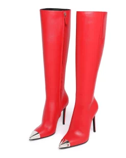NAPA LEATHER KNEE HIGH BOOTS IN RED