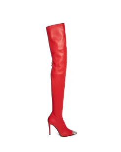NAPA LEATHER THIGH HIGH BOOTS IN RED
