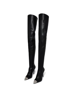 NAPA LEATHER THIGH HIGH BOOTS IN BLACK