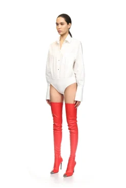 NAPA LEATHER THIGH HIGH BOOTS IN RED
