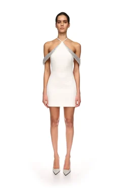 OFF THE SHOULDER CRYSTAL WINGS MINI DRESS
