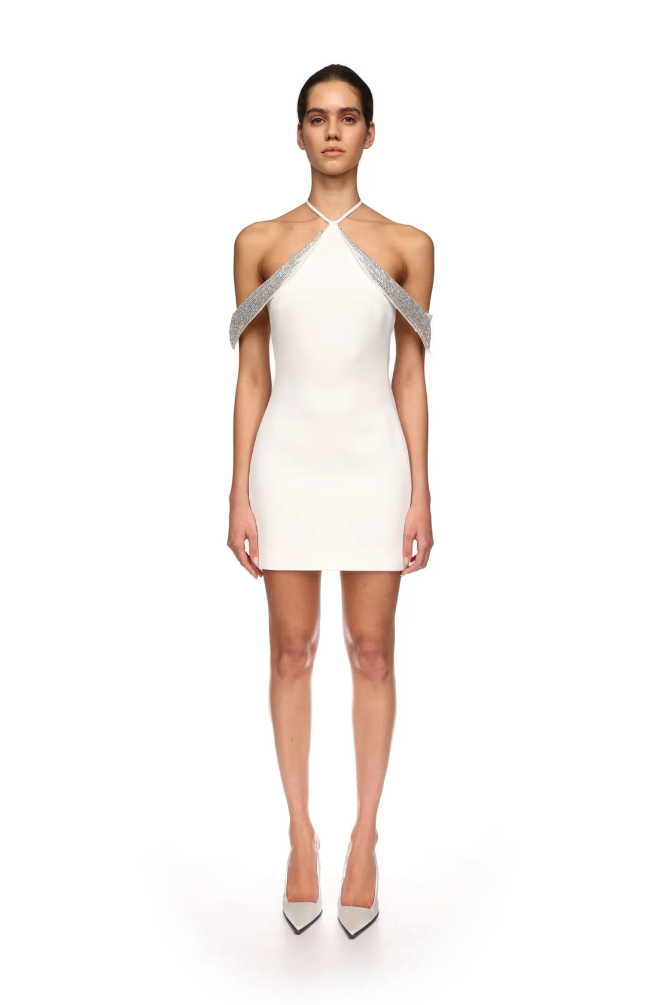 OFF THE SHOULDER CRYSTAL WINGS MINI DRESS