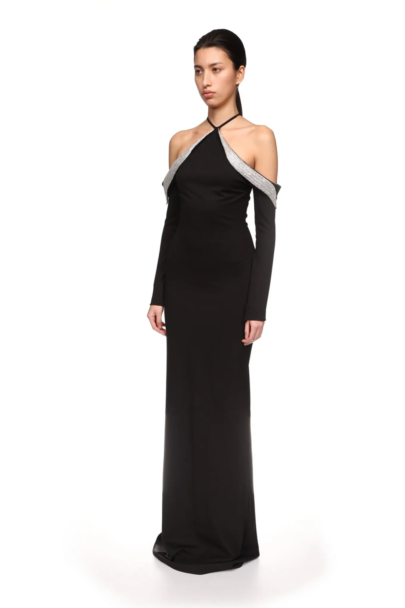 OFF THE SHOULDER CRYSTAL WINGS GOWN