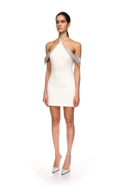 OFF THE SHOULDER CRYSTAL WINGS MINI DRESS