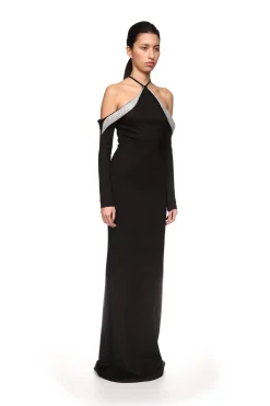 OFF THE SHOULDER CRYSTAL WINGS GOWN