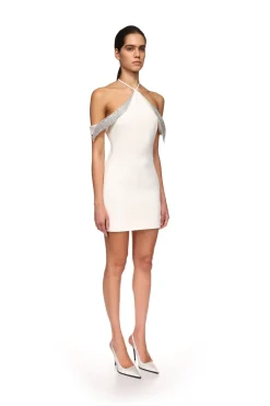 OFF THE SHOULDER CRYSTAL WINGS MINI DRESS