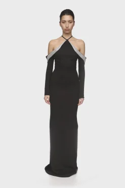 OFF THE SHOULDER CRYSTAL WINGS GOWN
