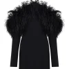 OFF THE SHOULDER FEATHER MINI DRESS