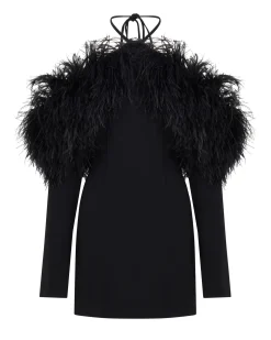 OFF THE SHOULDER FEATHER MINI DRESS