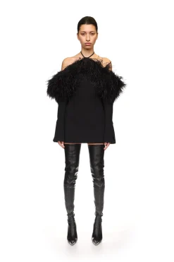 OFF THE SHOULDER FEATHER MINI DRESS