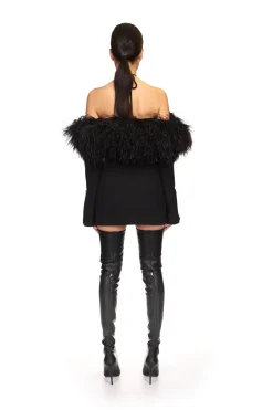 OFF THE SHOULDER FEATHER MINI DRESS