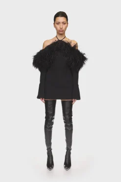 OFF THE SHOULDER FEATHER MINI DRESS