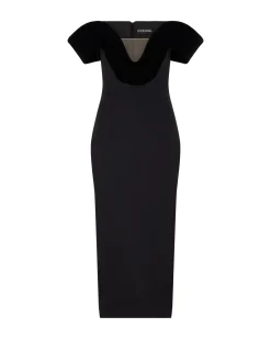 OFF THE SHOULDER VELVET DETAIL MIDI DRESS