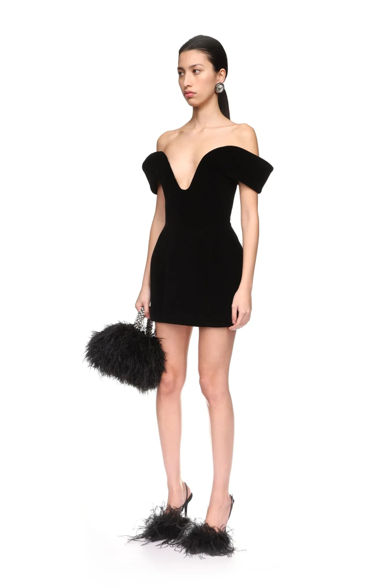 OFF THE SHOULDER VELVET MINI DRESS