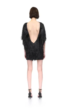 OPEN BACK RAFFIA FRINGE DETAIL MINI DRESS