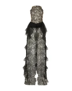 OPEN SIDE LACE RUFFLE GOWN