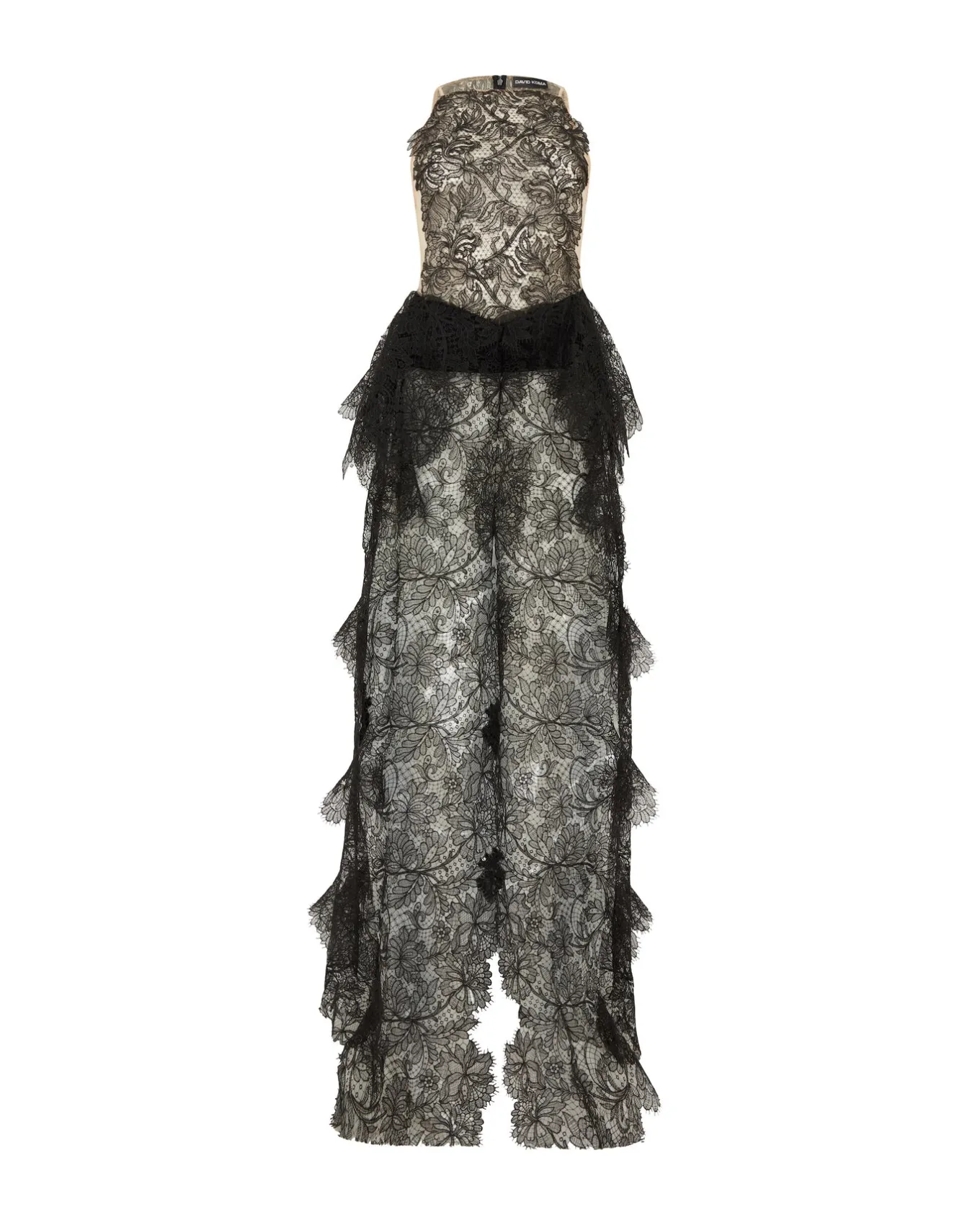 OPEN SIDE LACE RUFFLE GOWN