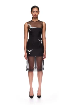 ORGANZA MIDI DRESS WITH CRYSTAL HUMMINGBIRDS