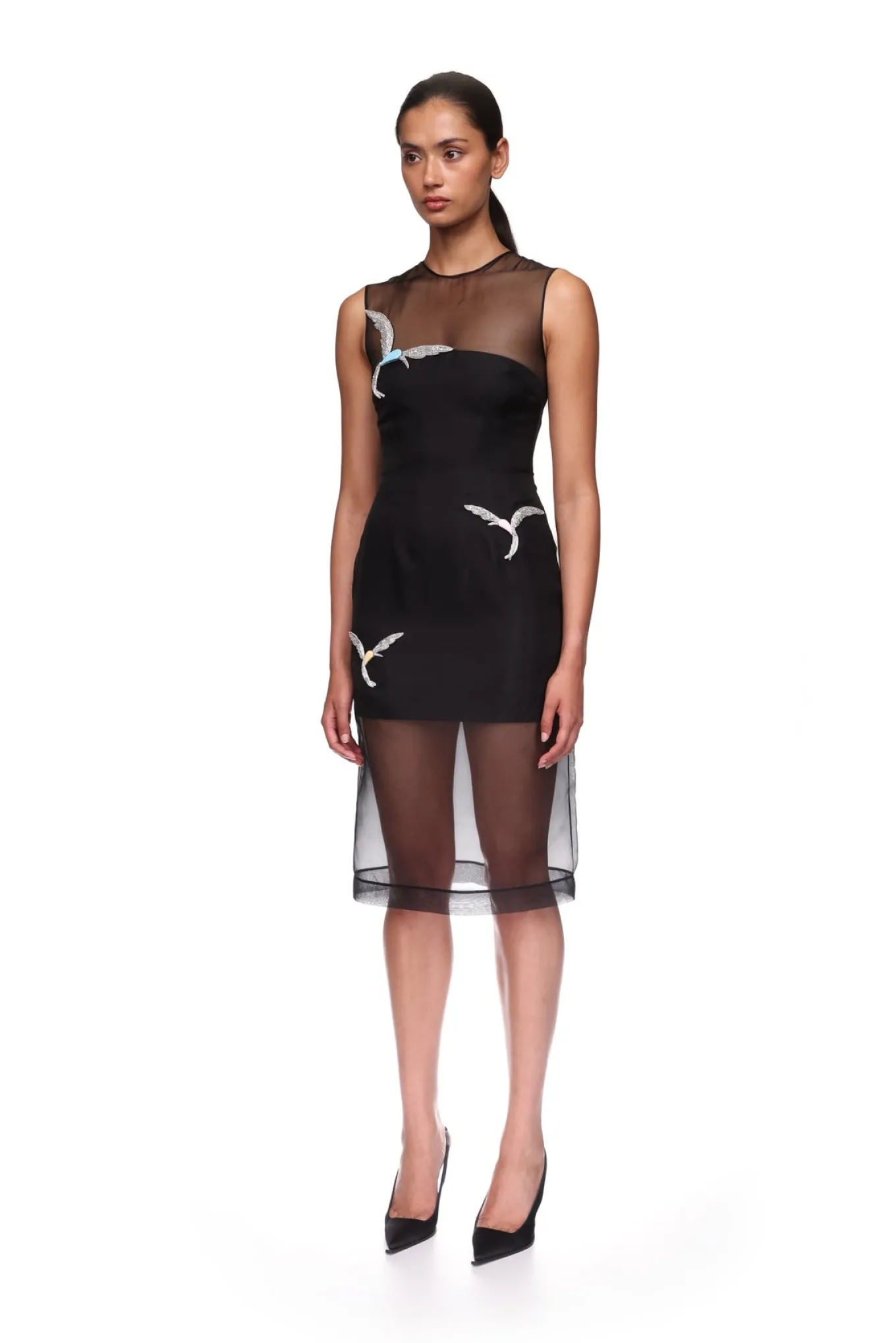 ORGANZA MIDI DRESS WITH CRYSTAL HUMMINGBIRDS