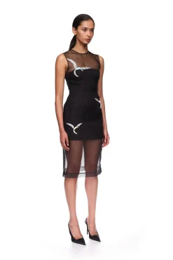 ORGANZA MIDI DRESS WITH CRYSTAL HUMMINGBIRDS