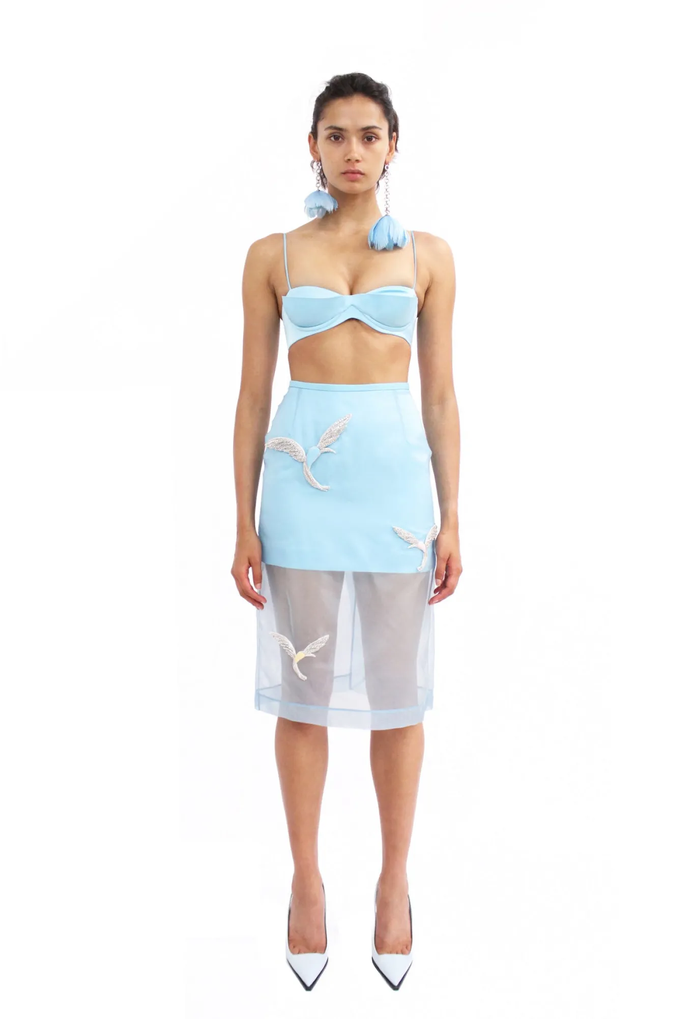 ORGANZA MIDI SKIRT WITH CRYSTAL HUMMINGBIRDS