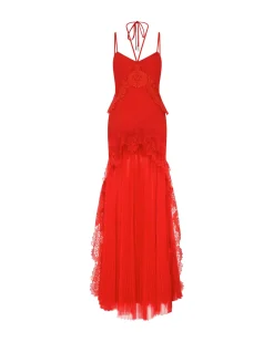 PLEATED SKIRT AND LACE TRIM GOWN