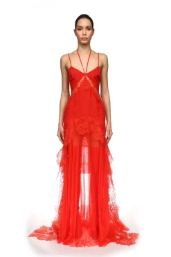PLEATED SKIRT AND LACE TRIM GOWN