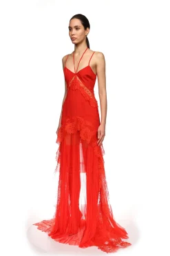 PLEATED SKIRT AND LACE TRIM GOWN