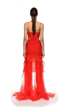 PLEATED SKIRT AND LACE TRIM GOWN