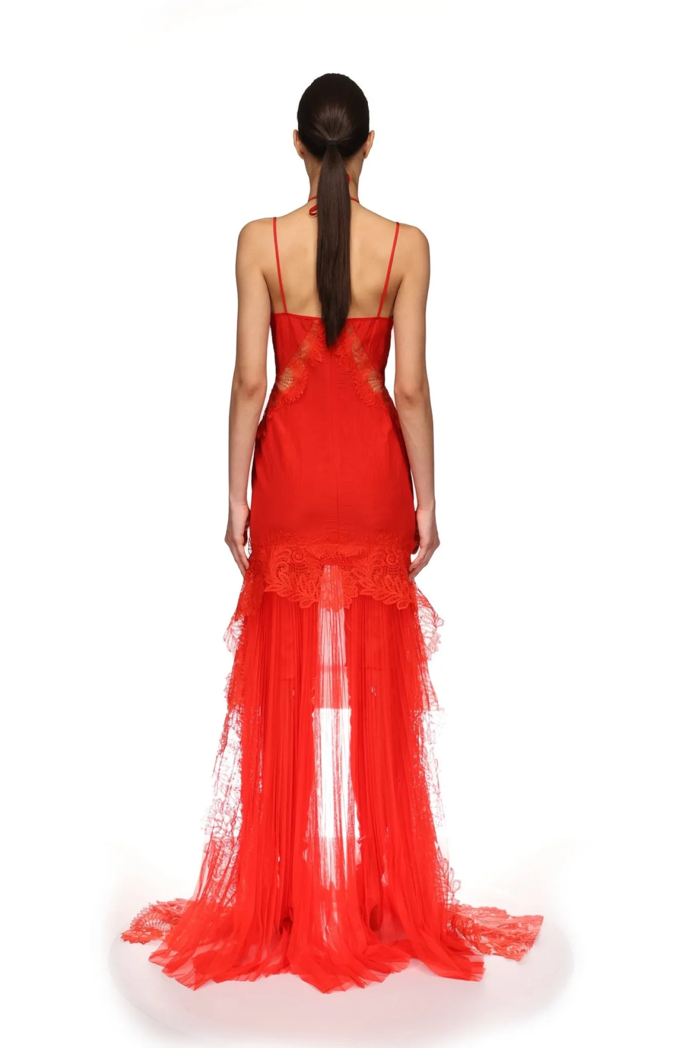 PLEATED SKIRT AND LACE TRIM GOWN