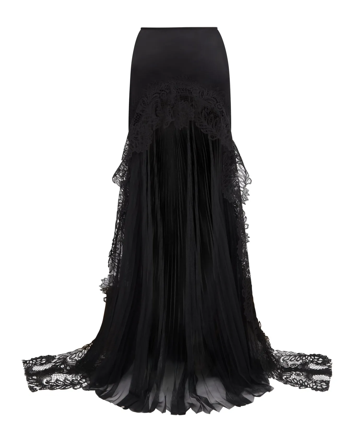 PLEATED TULLE AND LACE MAXI SKIRT