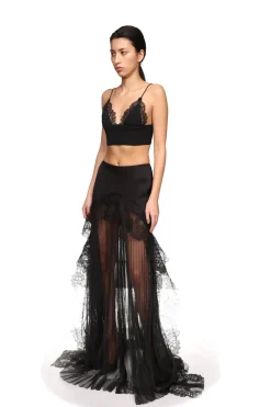 PLEATED TULLE AND LACE MAXI SKIRT