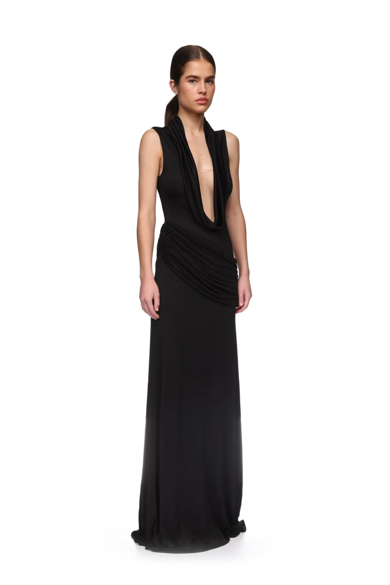 PLUNGE NECKLINE JERSEY GOWN