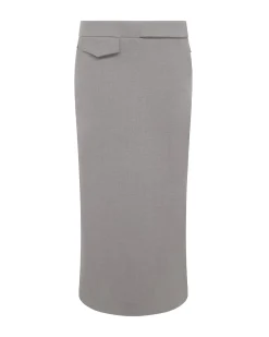 POCKET DETAIL MIDI SKIRT IN GREY