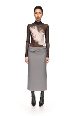 POCKET DETAIL MIDI SKIRT IN GREY