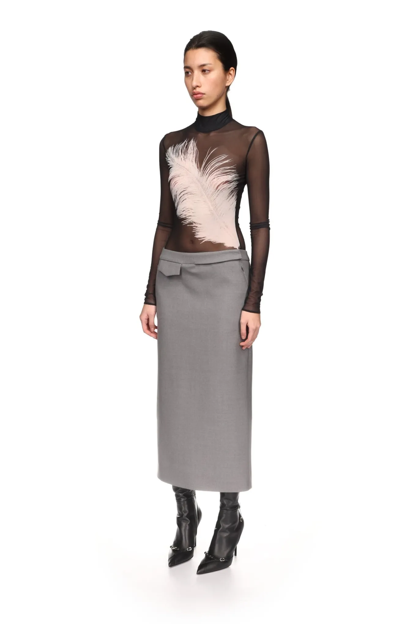 POCKET DETAIL MIDI SKIRT IN GREY