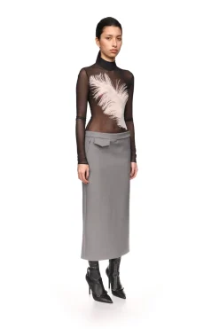 POCKET DETAIL MIDI SKIRT IN GREY
