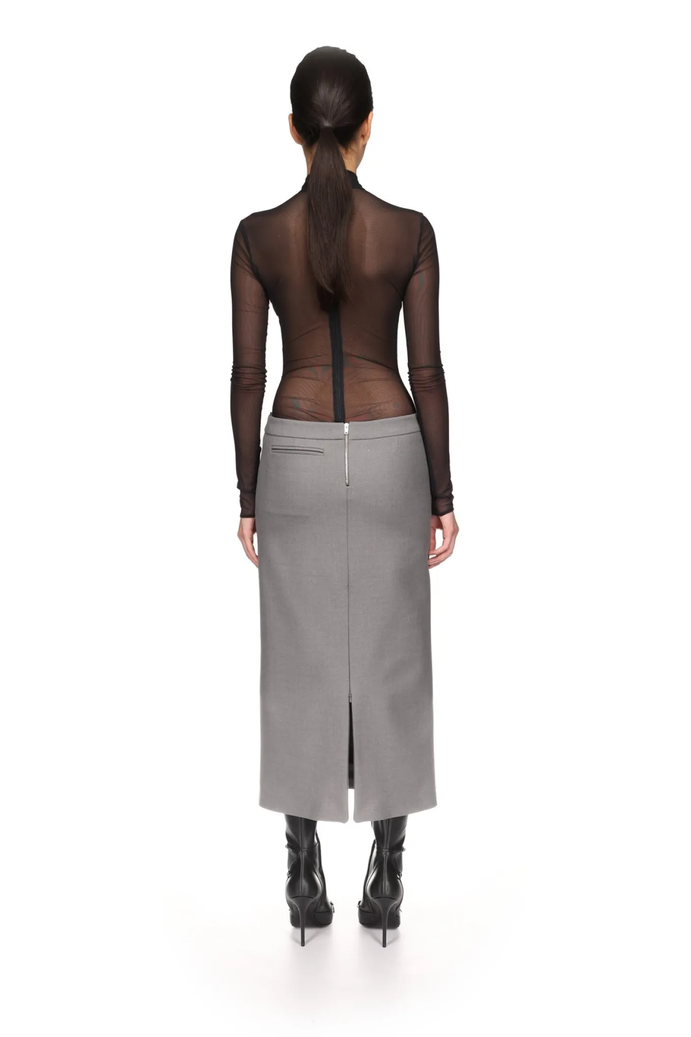 POCKET DETAIL MIDI SKIRT IN GREY
