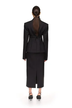 POCKET DETAIL MIDI SKIRT IN BLACK