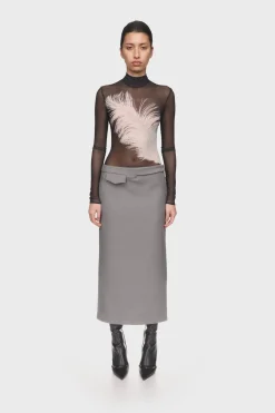 POCKET DETAIL MIDI SKIRT IN GREY