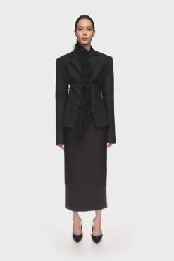 POCKET DETAIL MIDI SKIRT IN BLACK