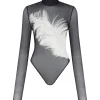 PRINTED MESH LONG SLEEVE BODYSUIT