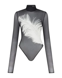 PRINTED MESH LONG SLEEVE BODYSUIT