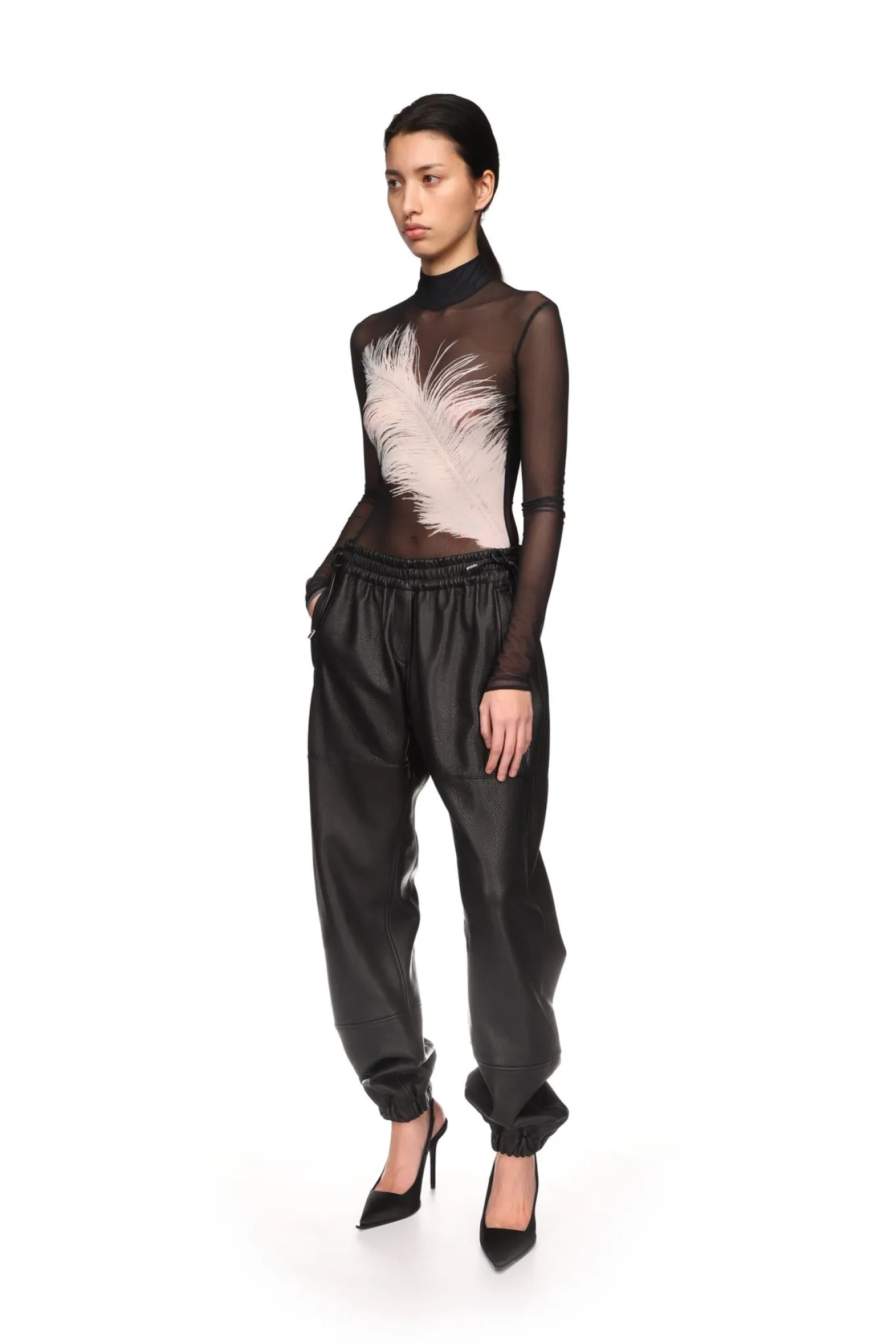 PRINTED MESH LONG SLEEVE BODYSUIT